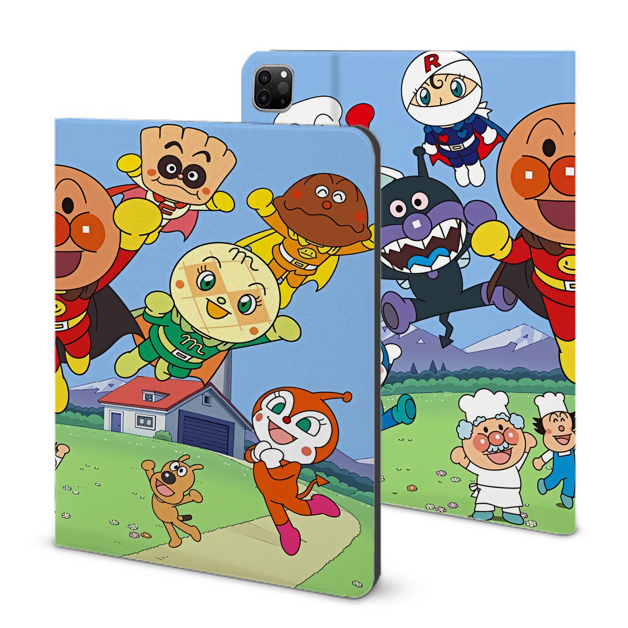 （画像用） アンパンマン Anpanman IPad ケース ブック型 PUレザー TPU 耐衝撃 軽量 薄型 ペン収納なし 全面保護 IPad 各モデル対応